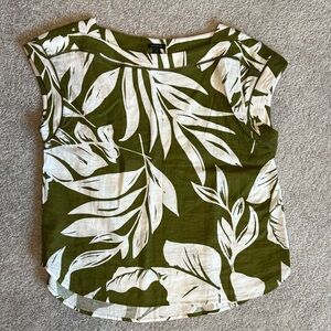 Olive Green Leaf Print Women's Top
